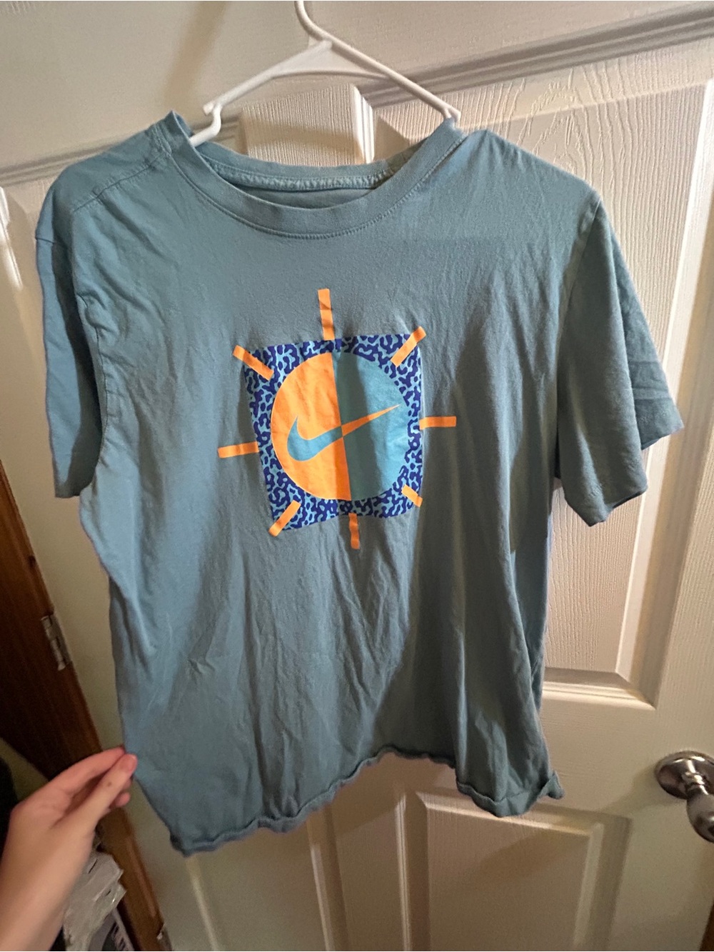 Nike Teal Graphic Crew Tee with Orange and Blue Logo